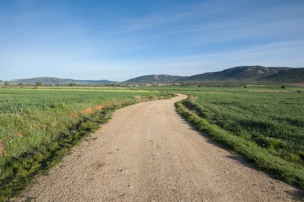 Pequeña aldea en un paisaje agrícola en La Mancha —  Fotos de Stock