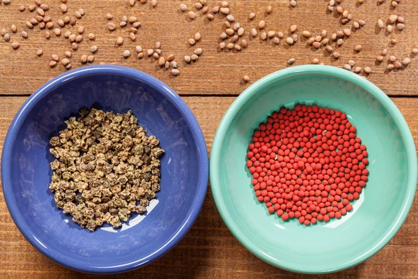 Dry seeds in bowls — Stock Photo, Image