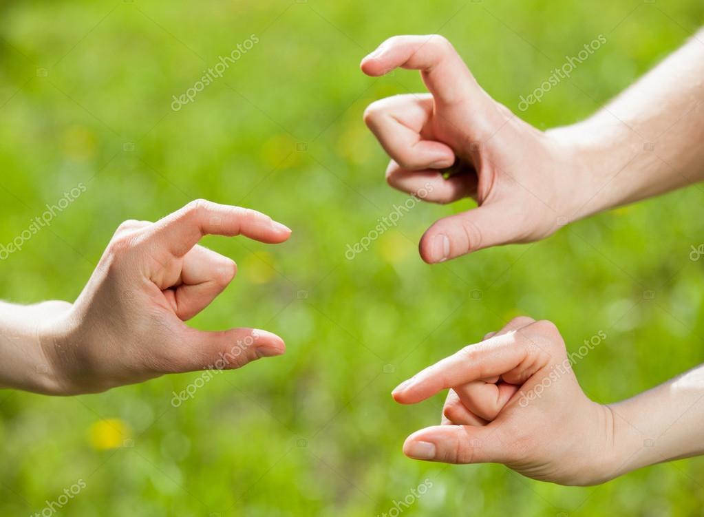 Hands showing different sizes - from small to bi Stock Photo by ...