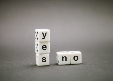 Dice with inscription 'yes' and 'no'