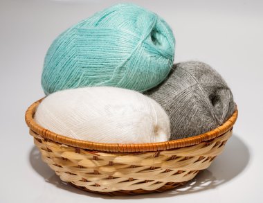 Skeins iplik bir sepet içinde