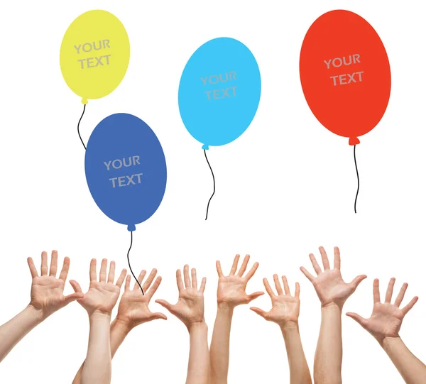 Багато рук пускають повітряні кульки . — стокове фото