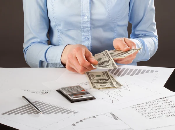 Business accountant working with documents and money — Stock Photo, Image