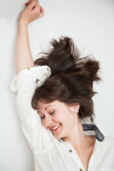 Happy young woman awakin — Stock Photo, Image
