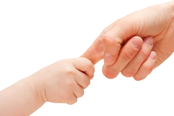 Mano del bambino tenendo il dito della madre — Foto Stock