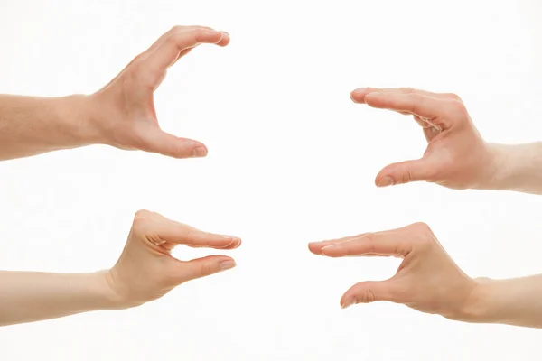 Hands showing different sizes - from small to big — Stock Photo, Image