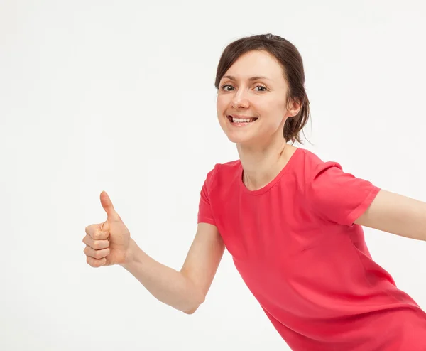 Vrouw duimen omhoog teken weergegeven: — Stockfoto