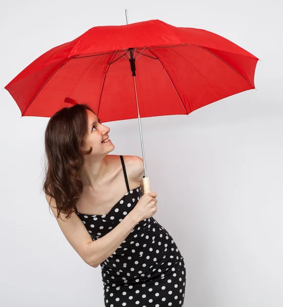 Femme avec parapluie ouvert — Photo