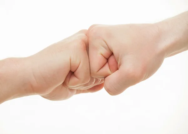 Deux mains masculines manifestant un geste de conflit — Photo