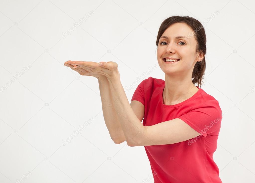 Woman holding something in her hands — Stock Photo © zestmarina 76132941