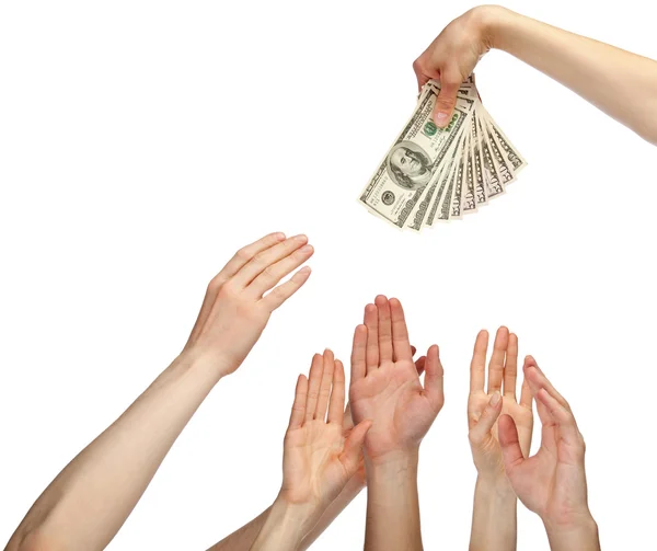 Hands reaching out for banknotes — Stock Photo, Image