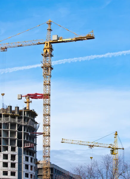 Gru a torre e edificio rinforzato — Foto Stock