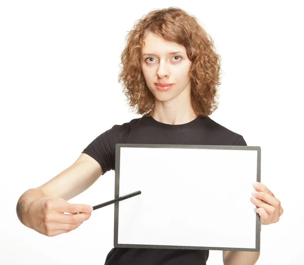 Menina segurando prancheta — Fotografia de Stock