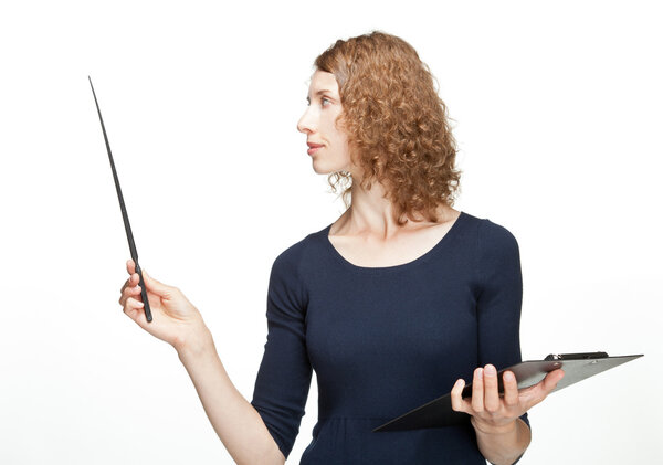 Girl holding clipboard and a pointer