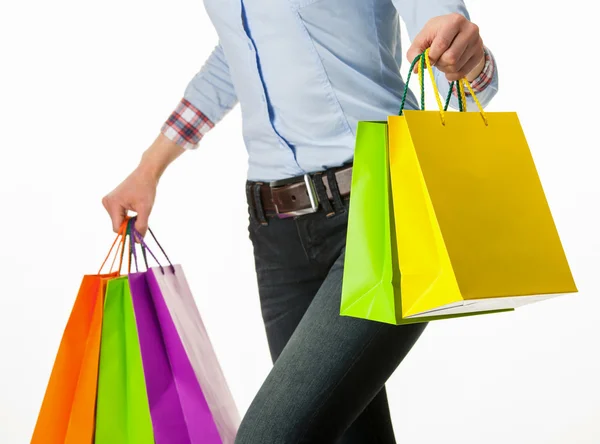 Mujer sosteniendo bolsas de papel —  Fotos de Stock