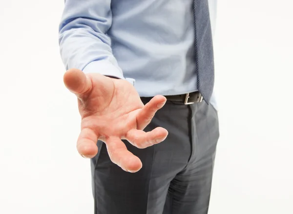 Empresário mostrando um gesto exigente desagradável — Fotografia de Stock