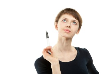 Kadın holding siyah marker