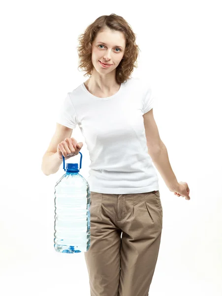 Vrouw met fles water — Stockfoto