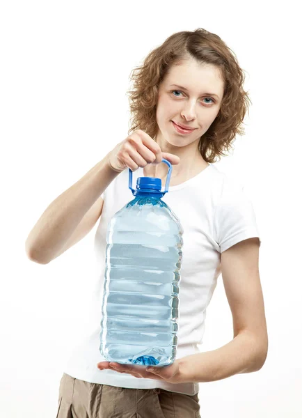 Vrouw met fles water — Stockfoto