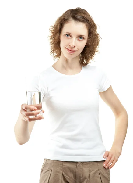 Girl with a glass of drinking water — Stock Photo, Image