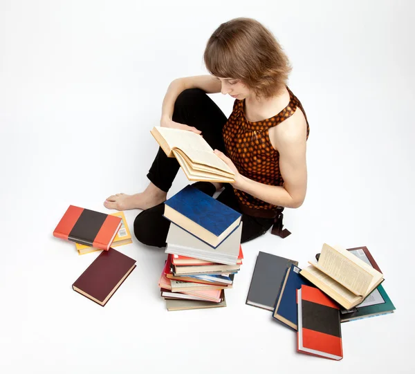 Woman reading books — Stock Photo, Image