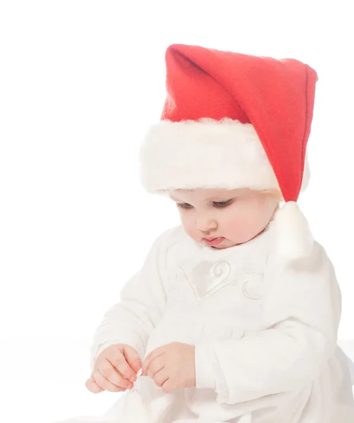 Fille dans le chapeau du Père Noël — Photo