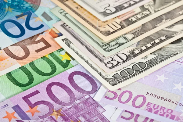 Euro ve dolar banknotları — Stok fotoğraf