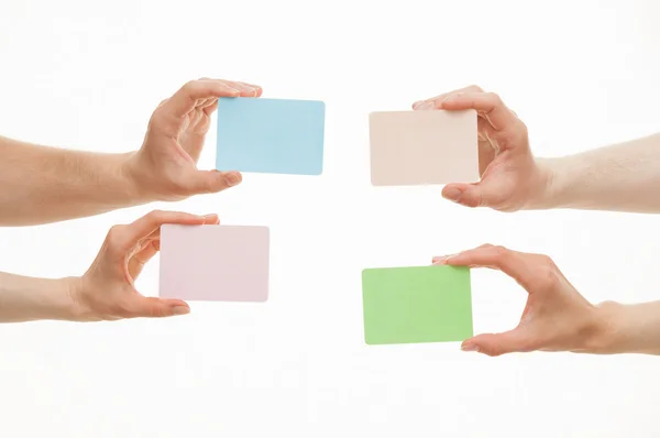 Handen met papieren kaarten — Stockfoto