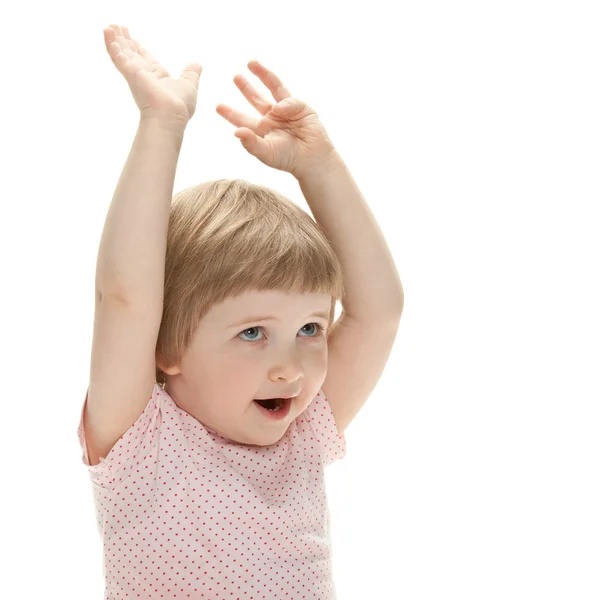Lekfulla barn med händerna upp — Stockfoto
