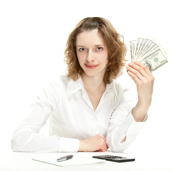 Geschäftsfrau zeigt Geld — Stockfoto
