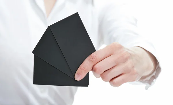 Mão mostrando cartões em branco — Fotografia de Stock
