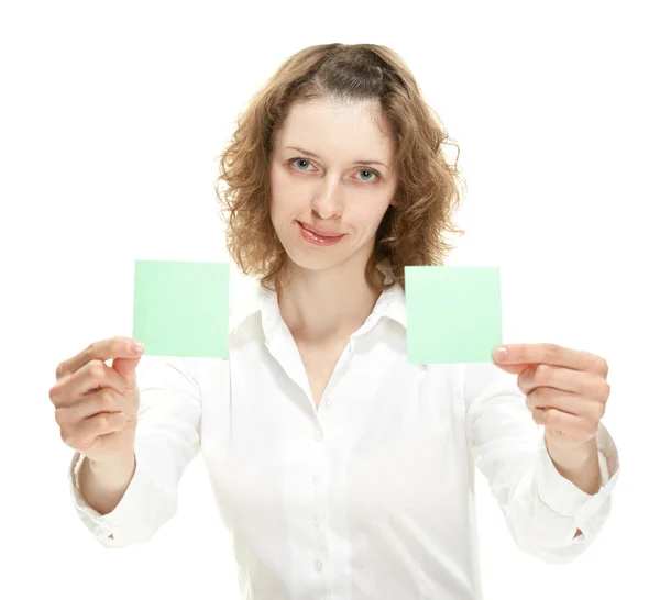 Woman showing blank notes — Stock Photo, Image