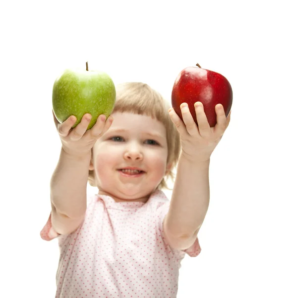 Kind hält Äpfel in der Hand — Stockfoto