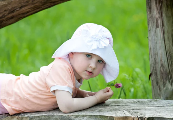 Flicka håller sommar blomma — Stockfoto