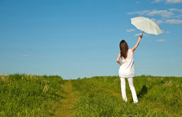 Girl with white umbrella — Stock Photo, Image