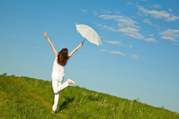 Girl with white umbrella — Stock Photo, Image