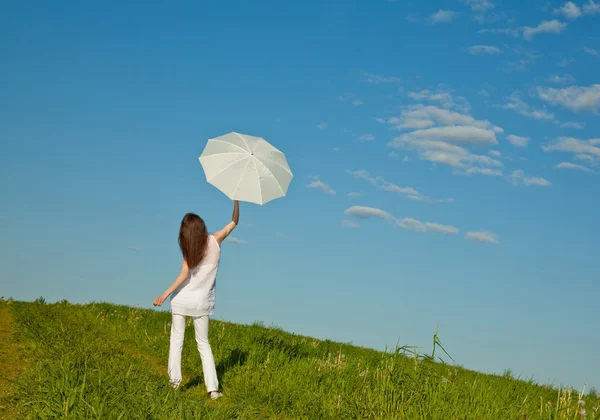 Girl with white umbrella — Stock Photo, Image