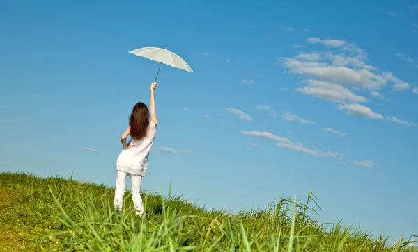 Girl with white umbrella — Stock Photo, Image