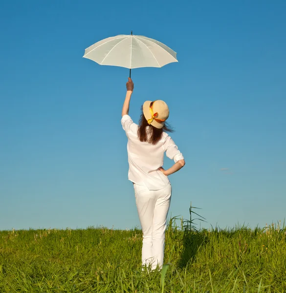 Girl with white umbrella — Stock Photo, Image