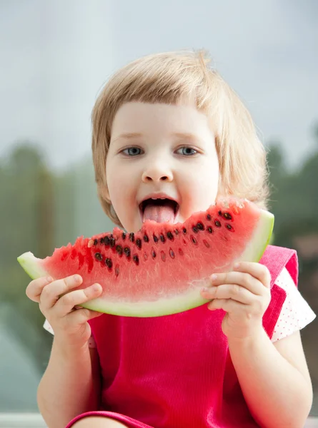 Holčička s meloun — Stock fotografie