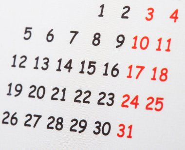 Takvim sayfasının yakın çekim