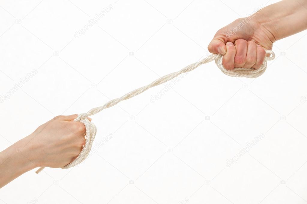 Human hands pull  string