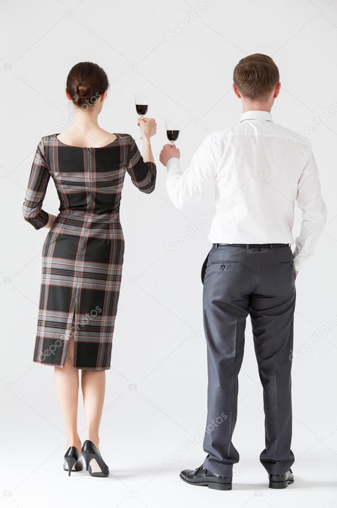 business team with wine
