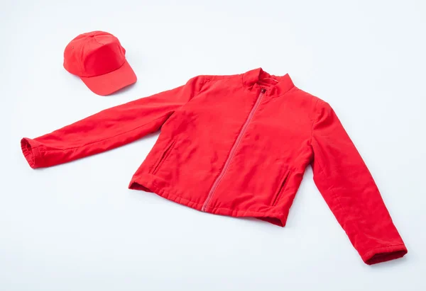 Red casual jacket and cap — Stock Photo, Image