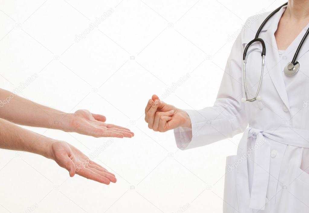 doctor and patient on white