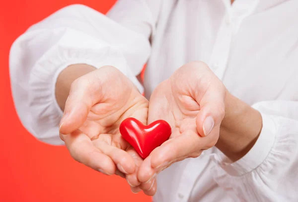 Female hands holding a ceramic heart — Stock Photo, Image