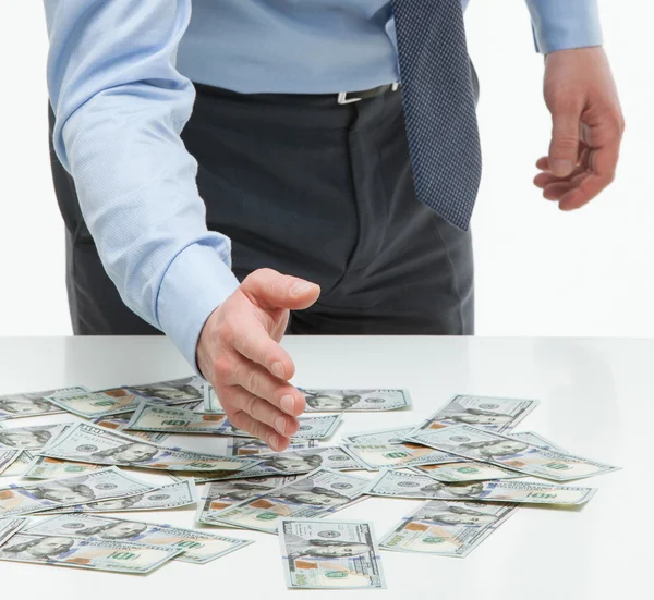 Boss dividing money among collaborators — Stock Photo, Image