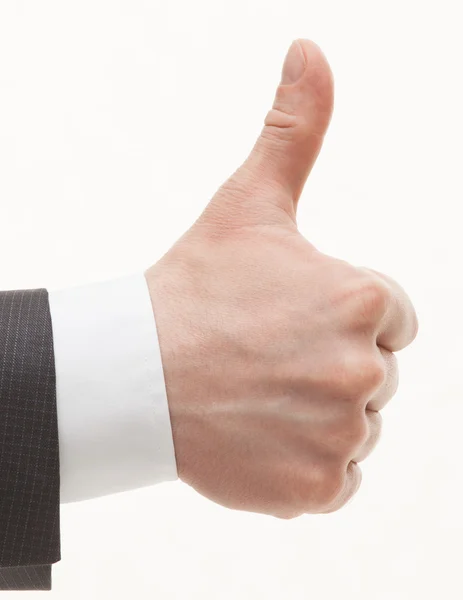 Businesman de hand thumd teken weergegeven: — Stockfoto