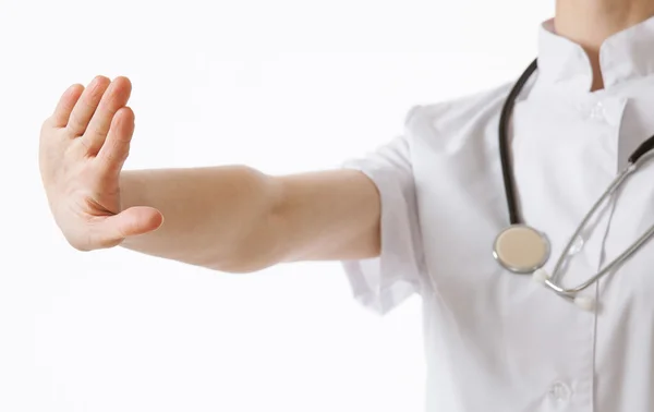 Unrecognizable doctor showing disabling gesture — Stock Photo, Image