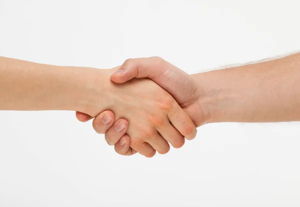 Mens Handshake op wit Stockafbeelding